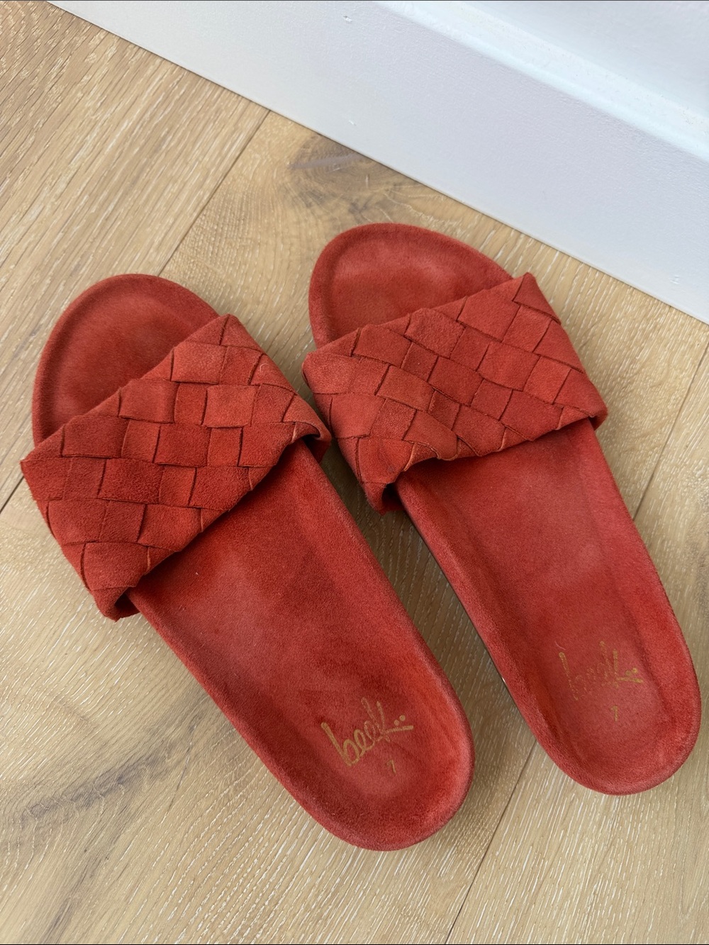 Beek Woven Slide Sandals in Burnt Orange
